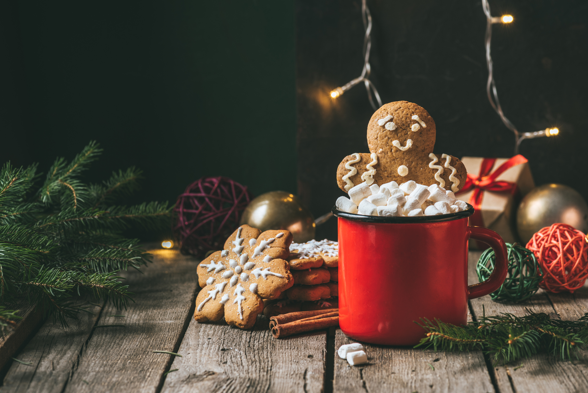 Gingerbread man in cup of cocoa