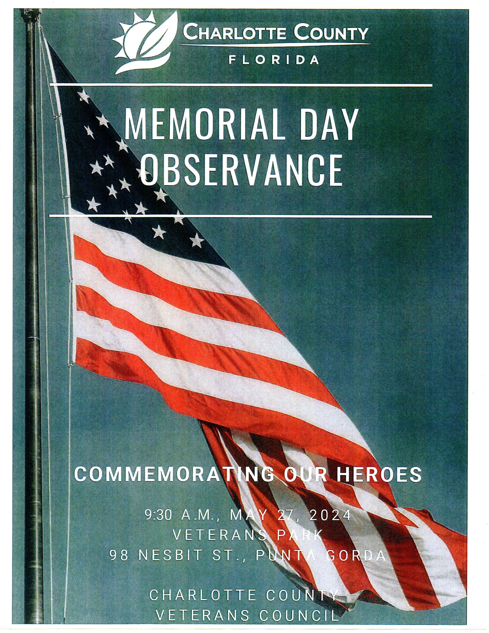 Poster with US flag and "Memorial Day Observance"